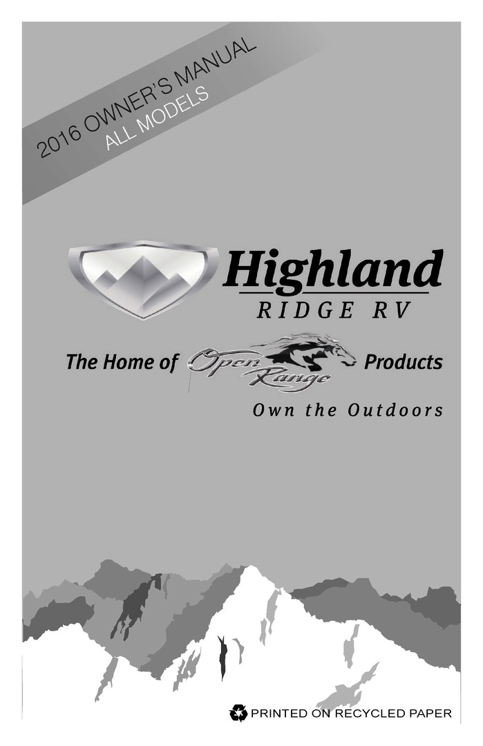 2016 Highland Ridge RV Owners Manual All Models